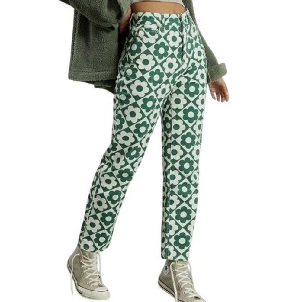 PACSUN NEW Women's 23 Jeans Green Love Daisy High Rise Straight Button Fly Retro